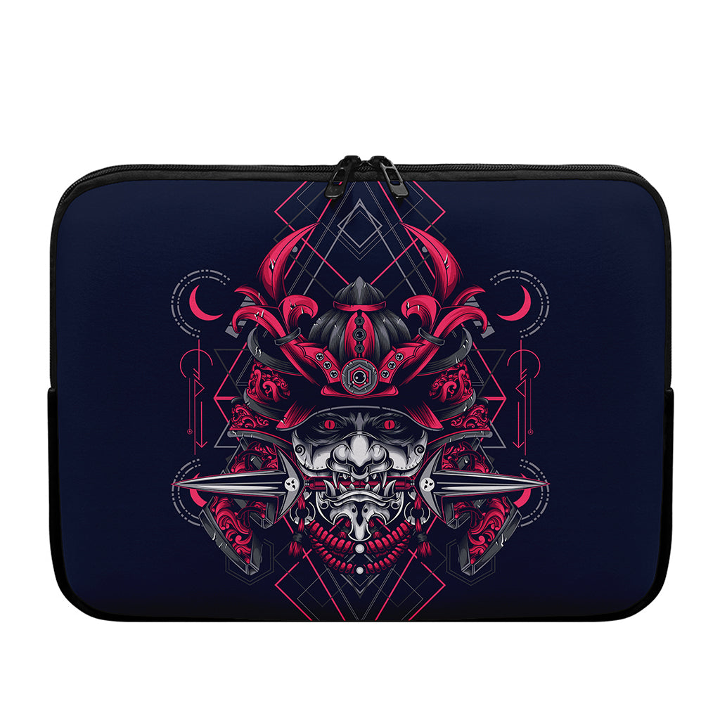 Geometric Samurai Mask Print Laptop Sleeve
