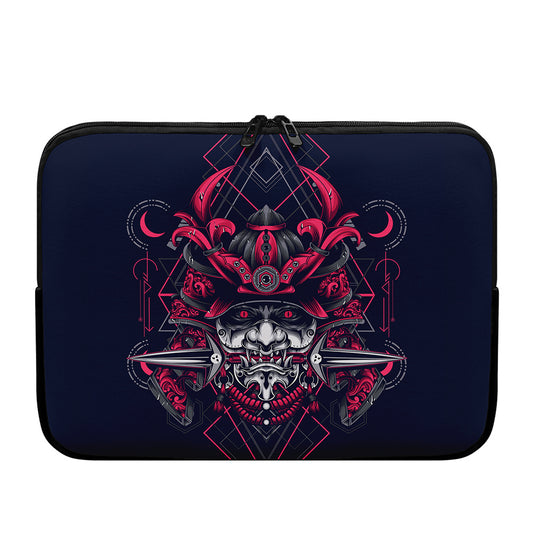 Geometric Samurai Mask Print Laptop Sleeve