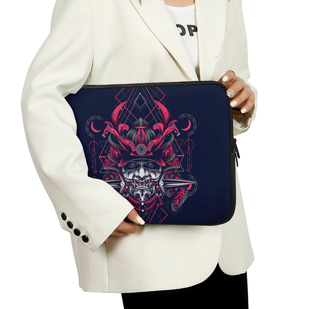 Geometric Samurai Mask Print Laptop Sleeve