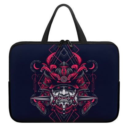 Geometric Samurai Mask Print Laptop Sleeve With Handle