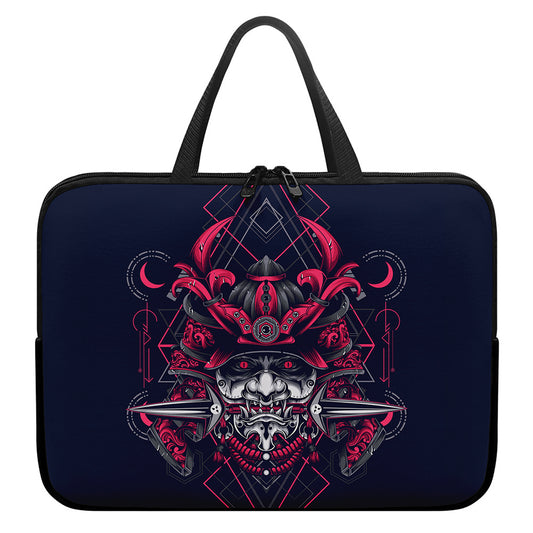 Geometric Samurai Mask Print Laptop Sleeve With Handle