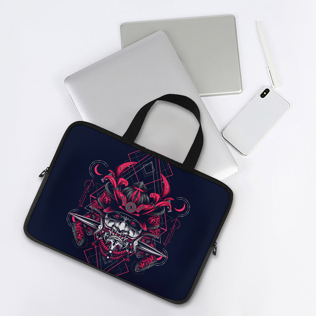 Geometric Samurai Mask Print Laptop Sleeve With Handle