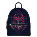 Geometric Samurai Mask Print Leather Backpack