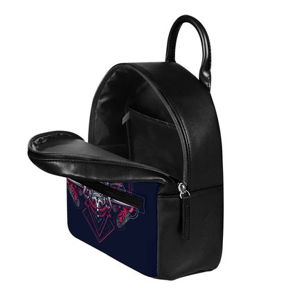 Geometric Samurai Mask Print Leather Backpack