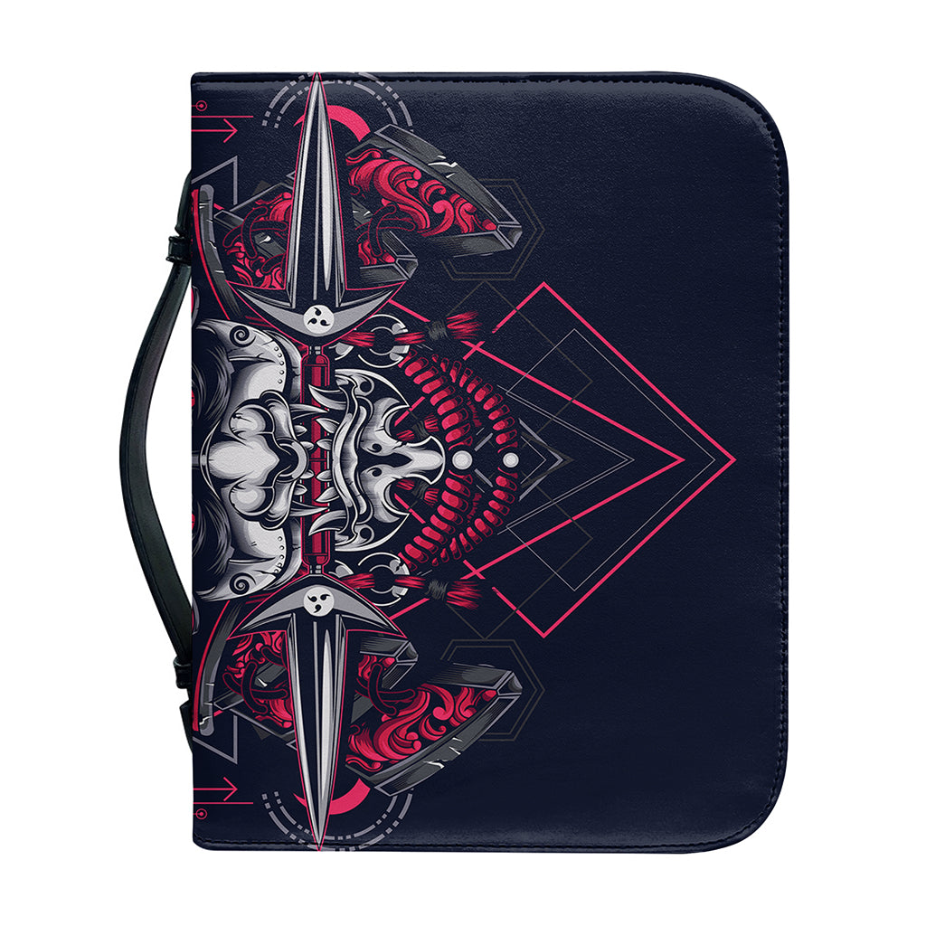 Geometric Samurai Mask Print Leather Bible Cover