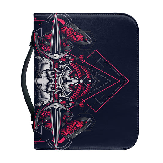 Geometric Samurai Mask Print Leather Bible Cover
