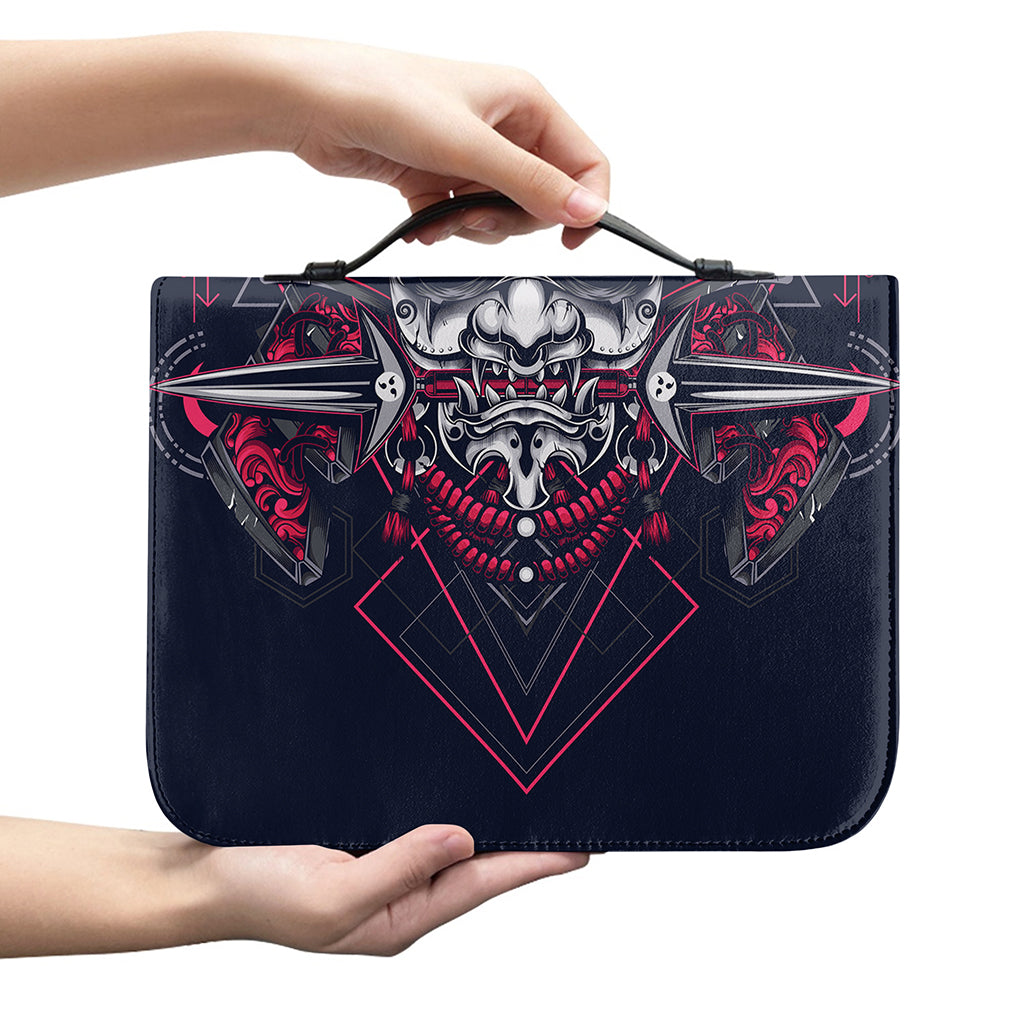 Geometric Samurai Mask Print Leather Bible Cover