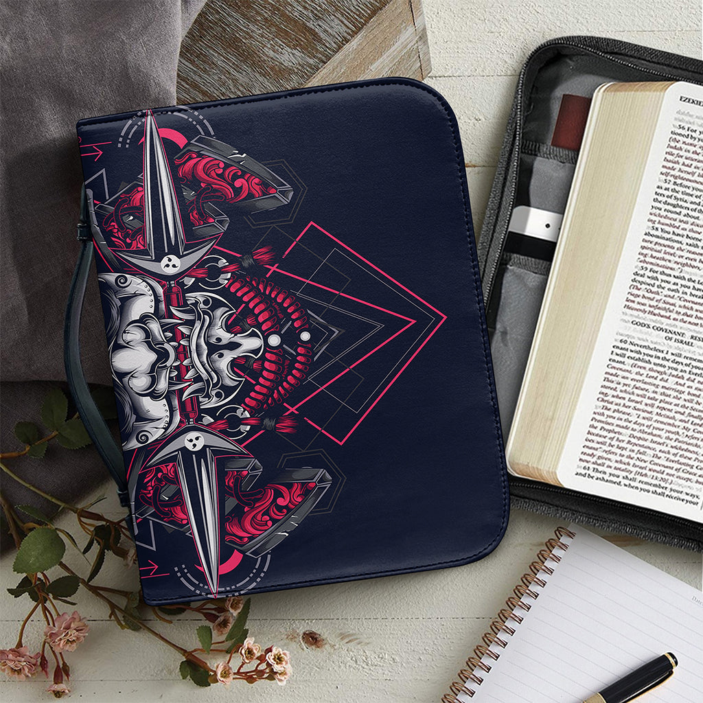 Geometric Samurai Mask Print Leather Bible Cover