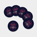 Geometric Samurai Mask Print Leather Coaster Set