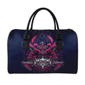 Geometric Samurai Mask Print Leather Duffel Bag
