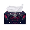 Geometric Samurai Mask Print Leather Tissue Box Cover