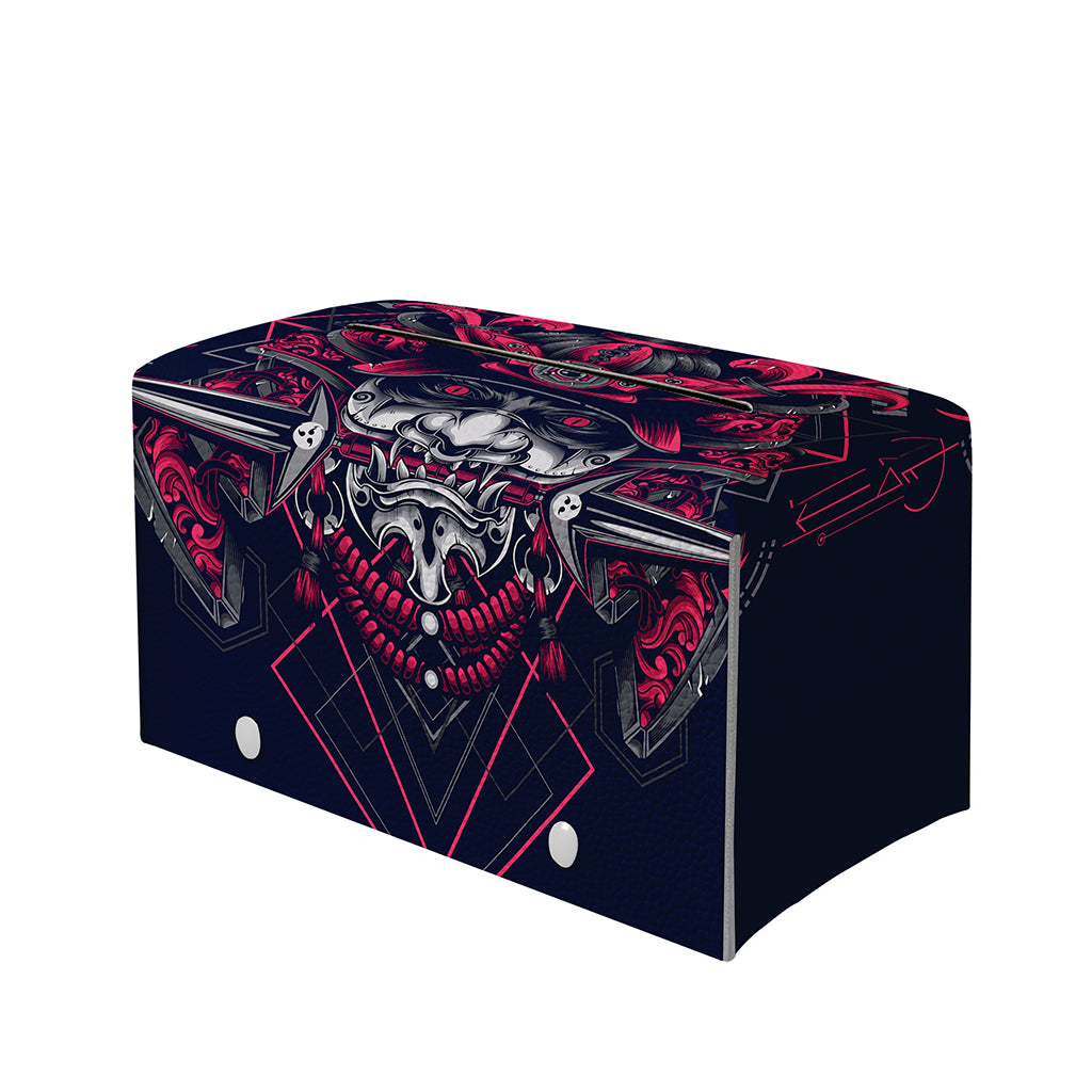Geometric Samurai Mask Print Leather Tissue Box Cover