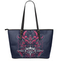 Geometric Samurai Mask Print Leather Tote Bag With Zipper