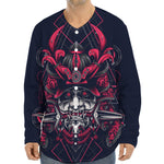 Geometric Samurai Mask Print Long Sleeve Baseball Jersey