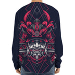Geometric Samurai Mask Print Long Sleeve Baseball Jersey