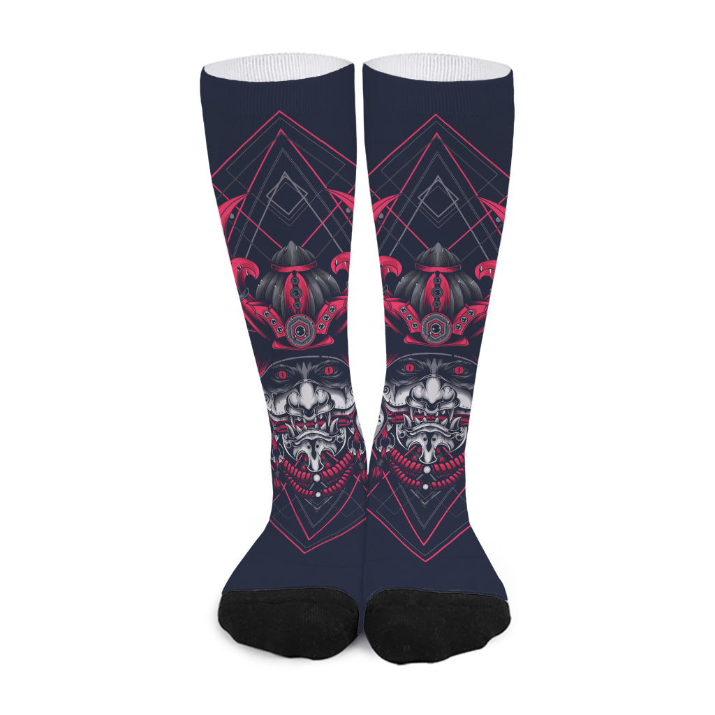 Geometric Samurai Mask Print Long Socks