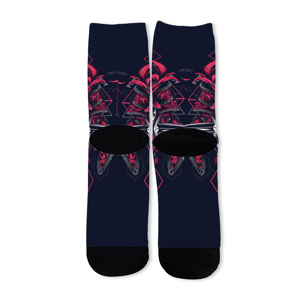 Geometric Samurai Mask Print Long Socks
