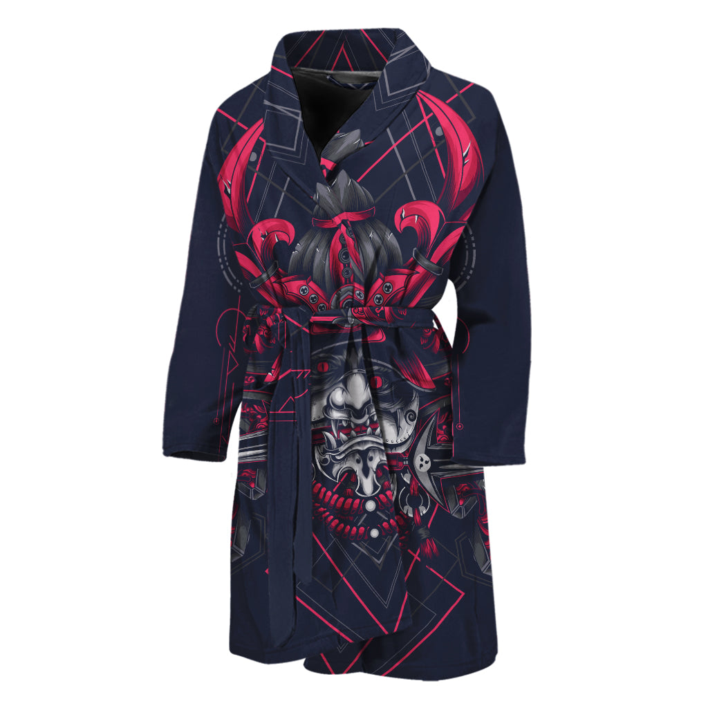 Geometric Samurai Mask Print Men's Bathrobe