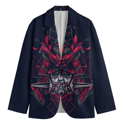 Geometric Samurai Mask Print Men's Blazer