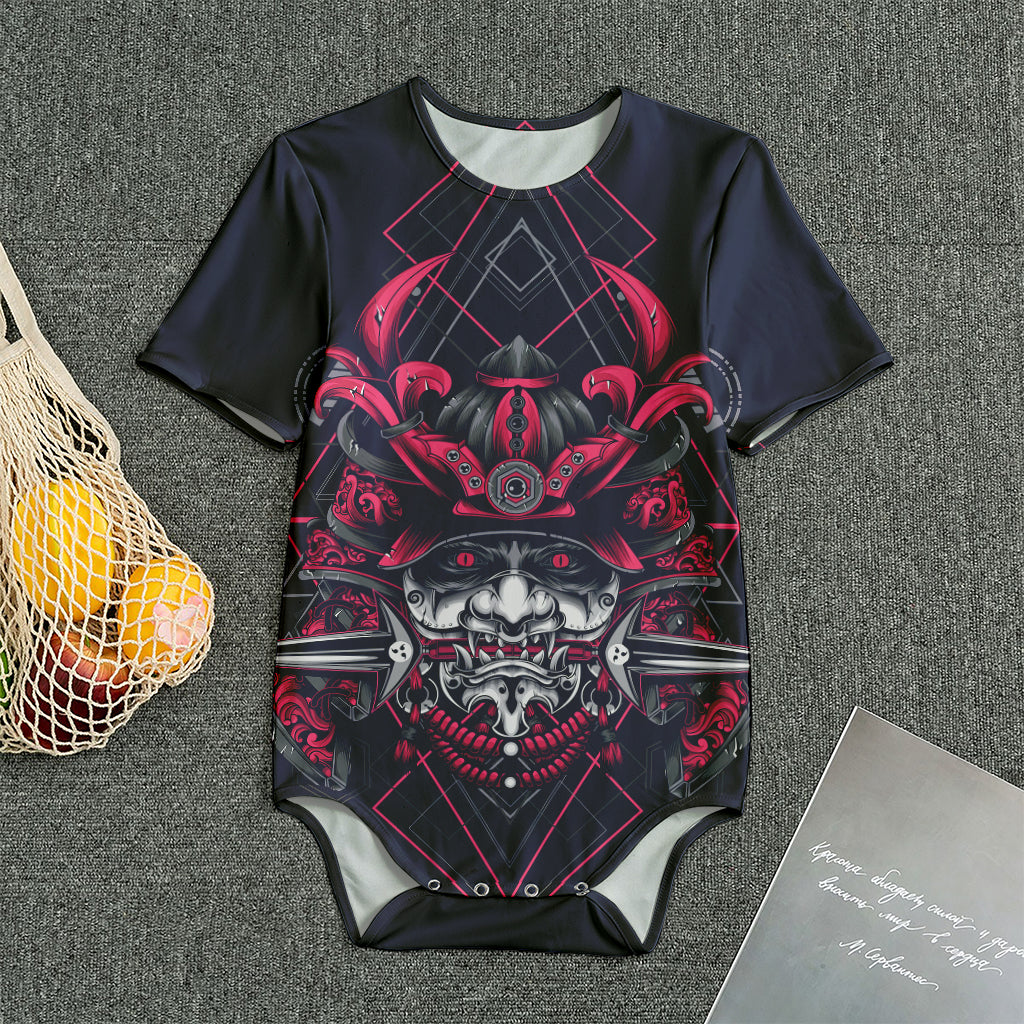 Geometric Samurai Mask Print Men's Bodysuit