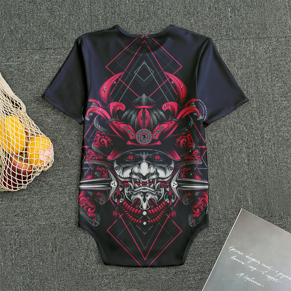 Geometric Samurai Mask Print Men's Bodysuit