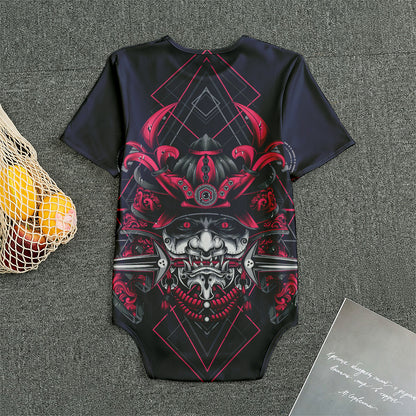 Geometric Samurai Mask Print Men's Bodysuit