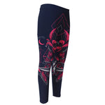 Geometric Samurai Mask Print Men's Compression Pants