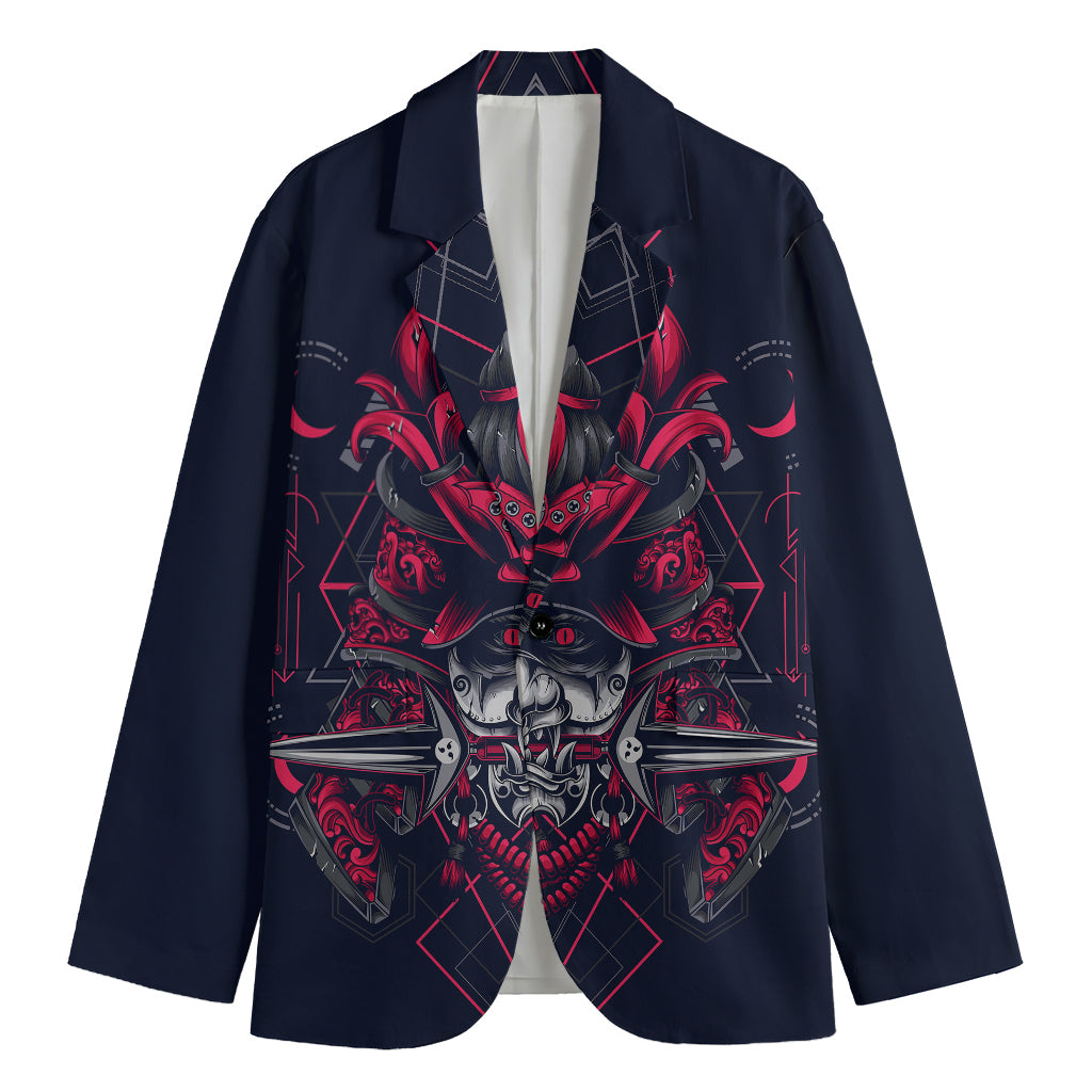 Geometric Samurai Mask Print Men's Cotton Blazer
