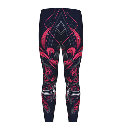 Geometric Samurai Mask Print Men's leggings