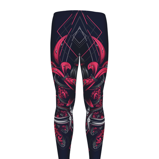 Geometric Samurai Mask Print Men's leggings
