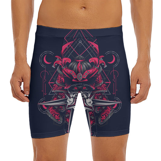 Geometric Samurai Mask Print Men's Long Boxer Briefs