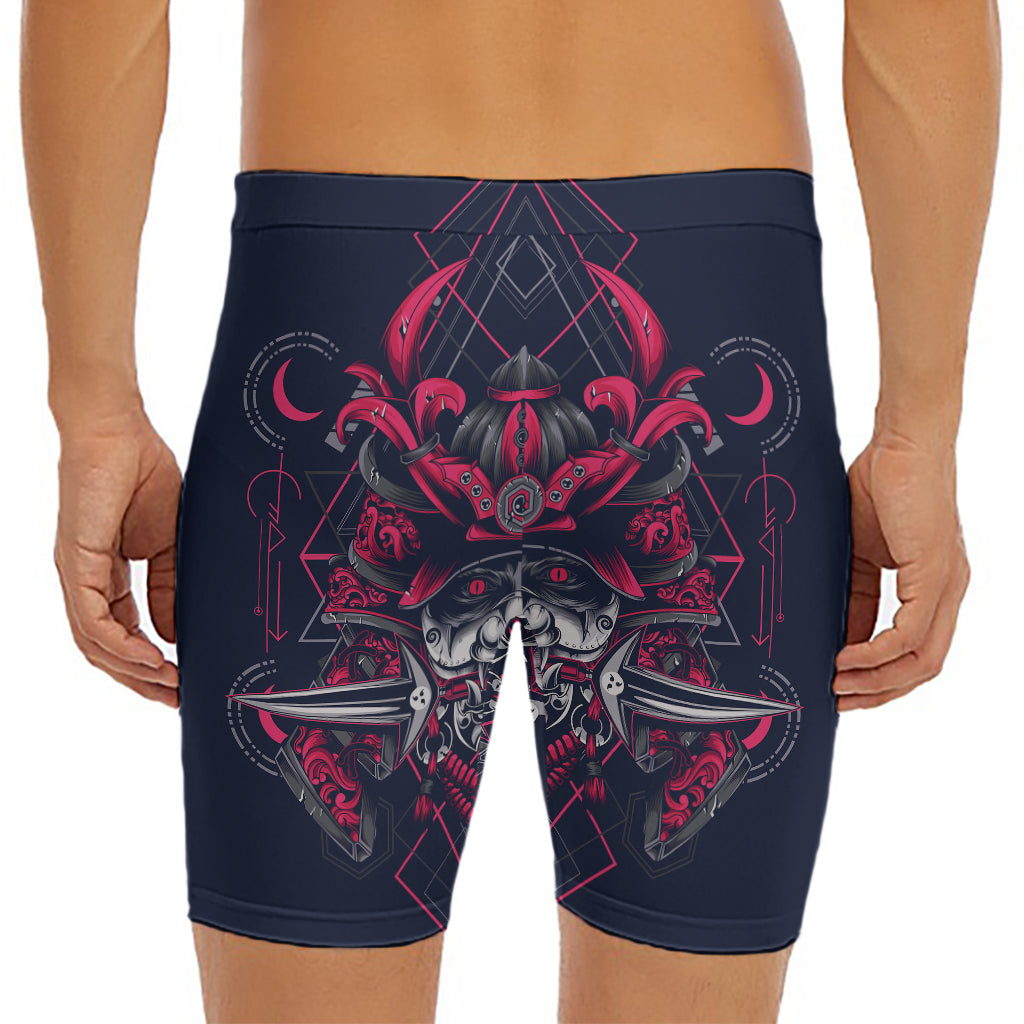 Geometric Samurai Mask Print Men's Long Boxer Briefs
