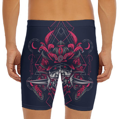 Geometric Samurai Mask Print Men's Long Boxer Briefs