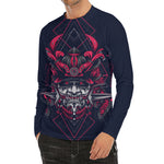 Geometric Samurai Mask Print Men's Long Sleeve Rash Guard
