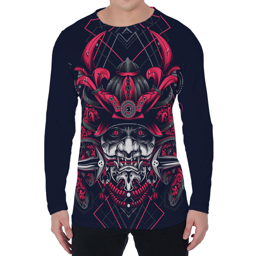 Geometric Samurai Mask Print Men's Long Sleeve T-Shirt