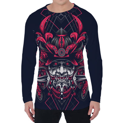 Geometric Samurai Mask Print Men's Long Sleeve T-Shirt