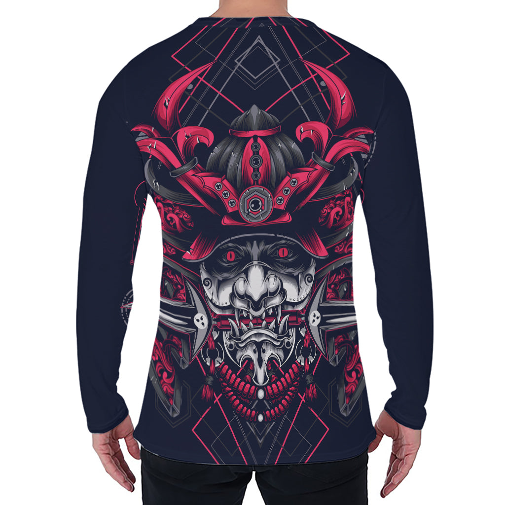Geometric Samurai Mask Print Men's Long Sleeve T-Shirt