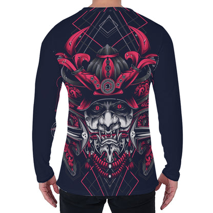 Geometric Samurai Mask Print Men's Long Sleeve T-Shirt