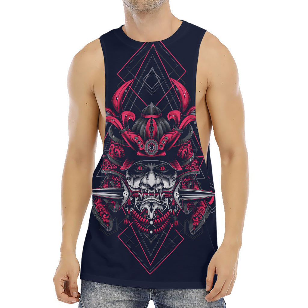 Geometric Samurai Mask Print Men's Muscle Tank Top