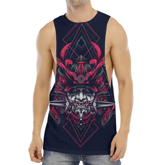Geometric Samurai Mask Print Men's Muscle Tank Top