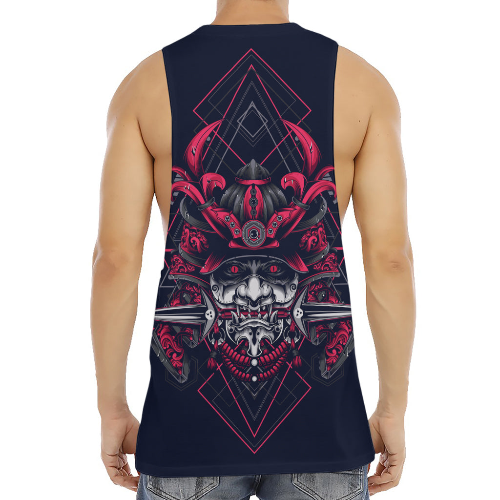 Geometric Samurai Mask Print Men's Muscle Tank Top