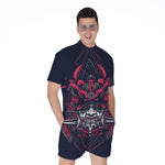 Geometric Samurai Mask Print Men's Rompers