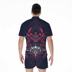 Geometric Samurai Mask Print Men's Rompers
