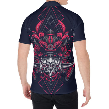 Geometric Samurai Mask Print Men's Shirt