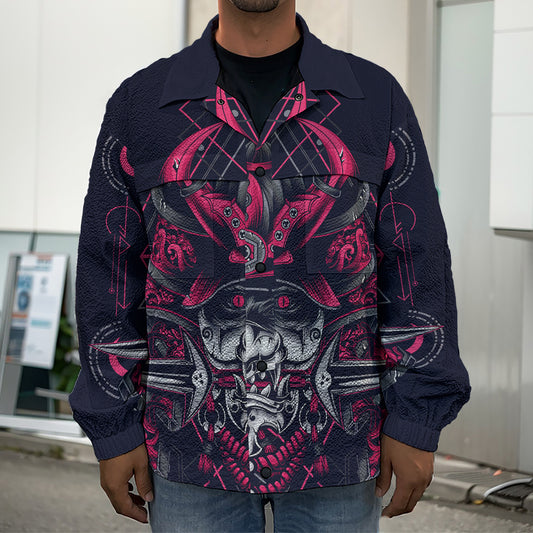 Geometric Samurai Mask Print Men's Shirt Jacket