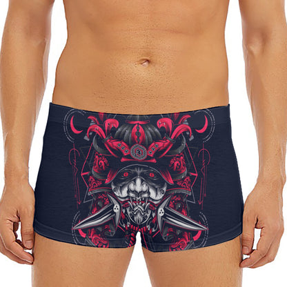 Geometric Samurai Mask Print Men's Short Boxer Briefs