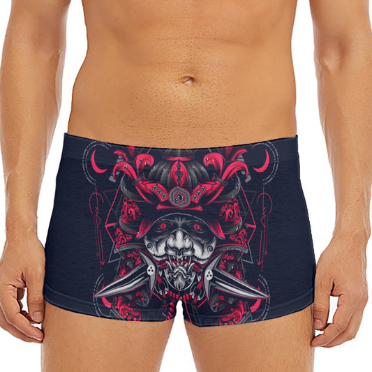 Geometric Samurai Mask Print Men's Short Boxer Briefs