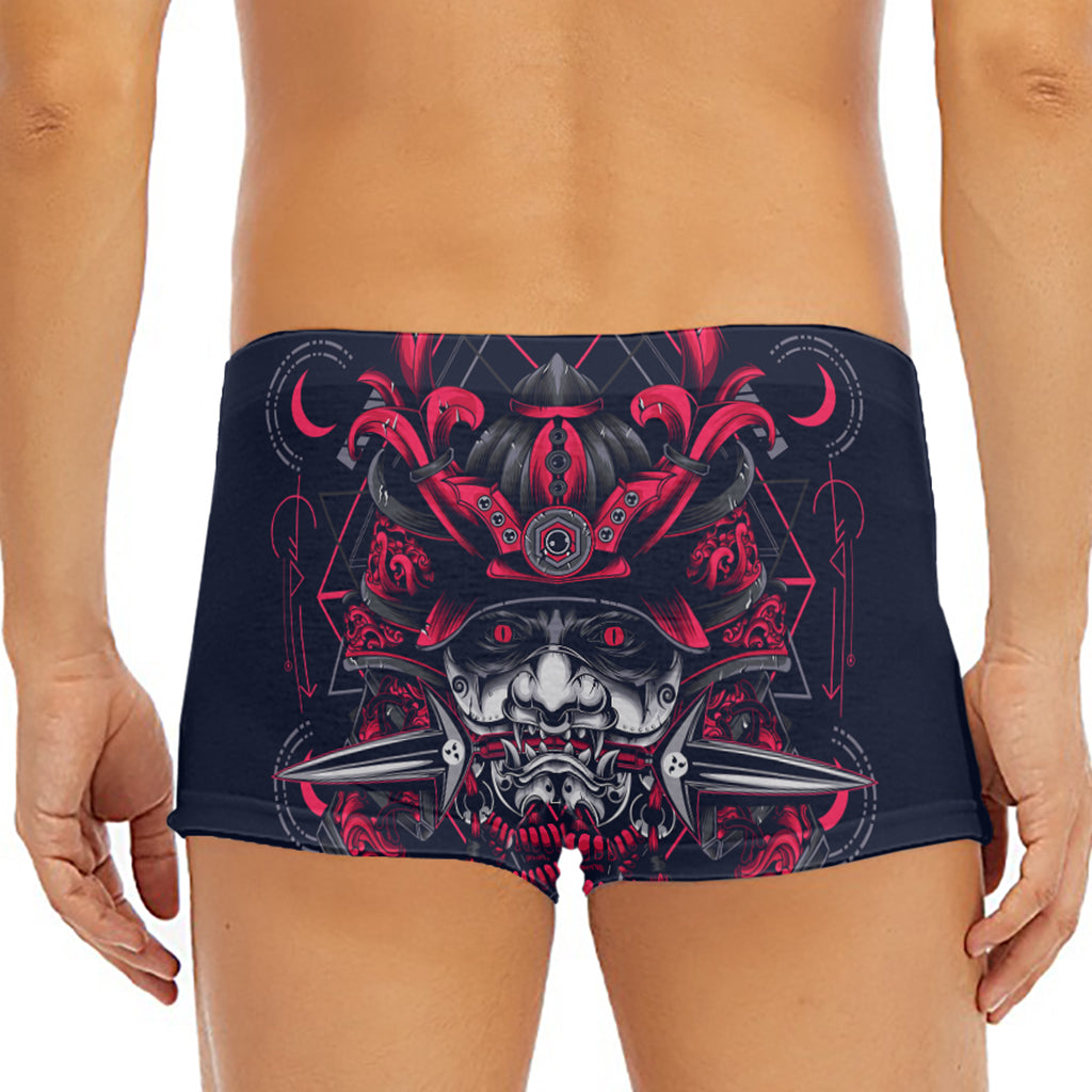 Geometric Samurai Mask Print Men's Short Boxer Briefs