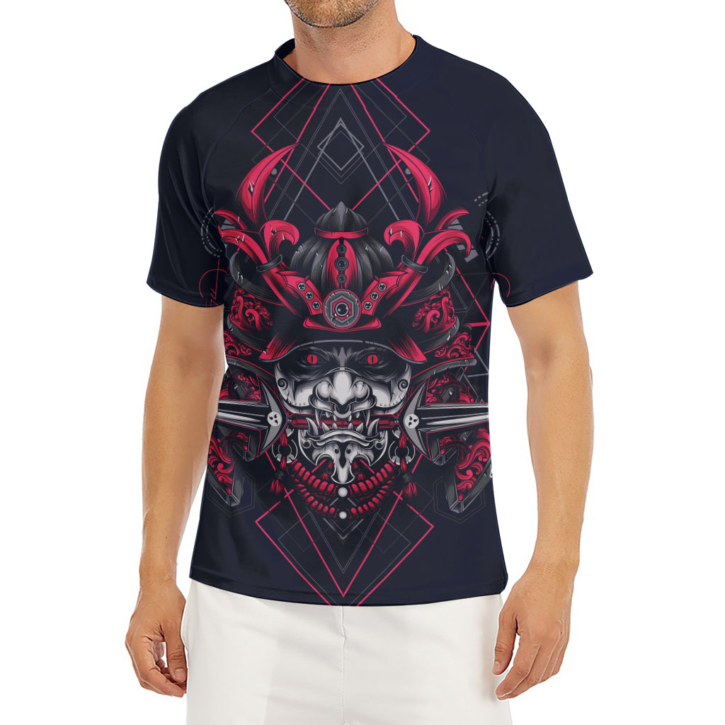 Geometric Samurai Mask Print Men's Short Sleeve Rash Guard