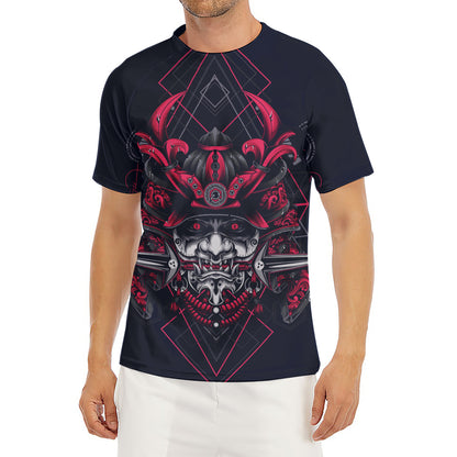Geometric Samurai Mask Print Men's Short Sleeve Rash Guard